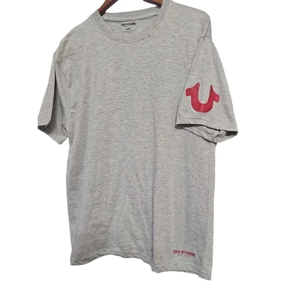 True Religion Gray T-Shirt with Red Logo‎ Casual Streetwear Men's Large New